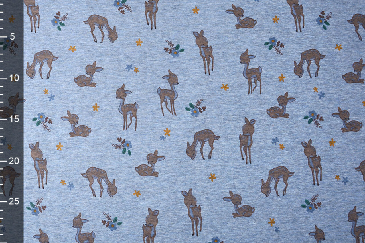 Sweatstoff Alpenfleece Baby Hirsch Jeans Melange