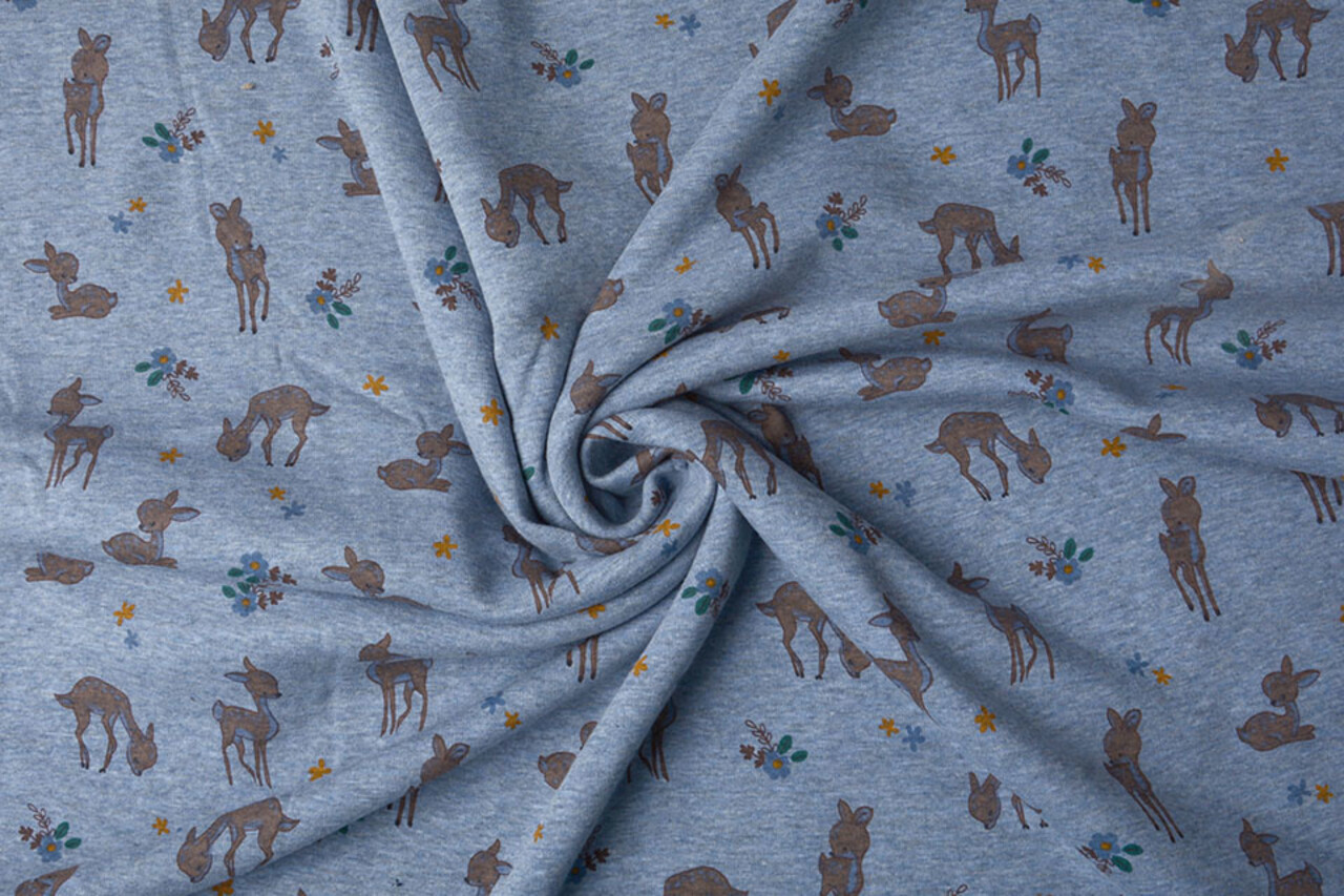 Sweatstoff Alpenfleece Baby Hirsch Jeans Melange