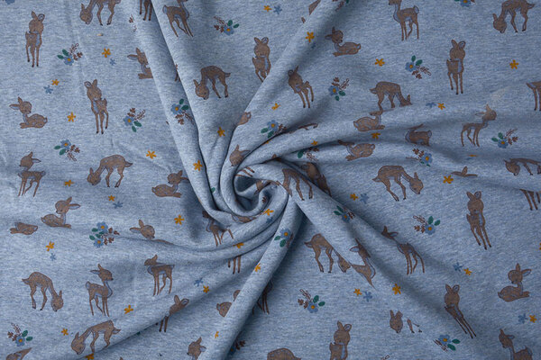 Sweatstoff Alpenfleece Baby Hirsch Jeans Melange