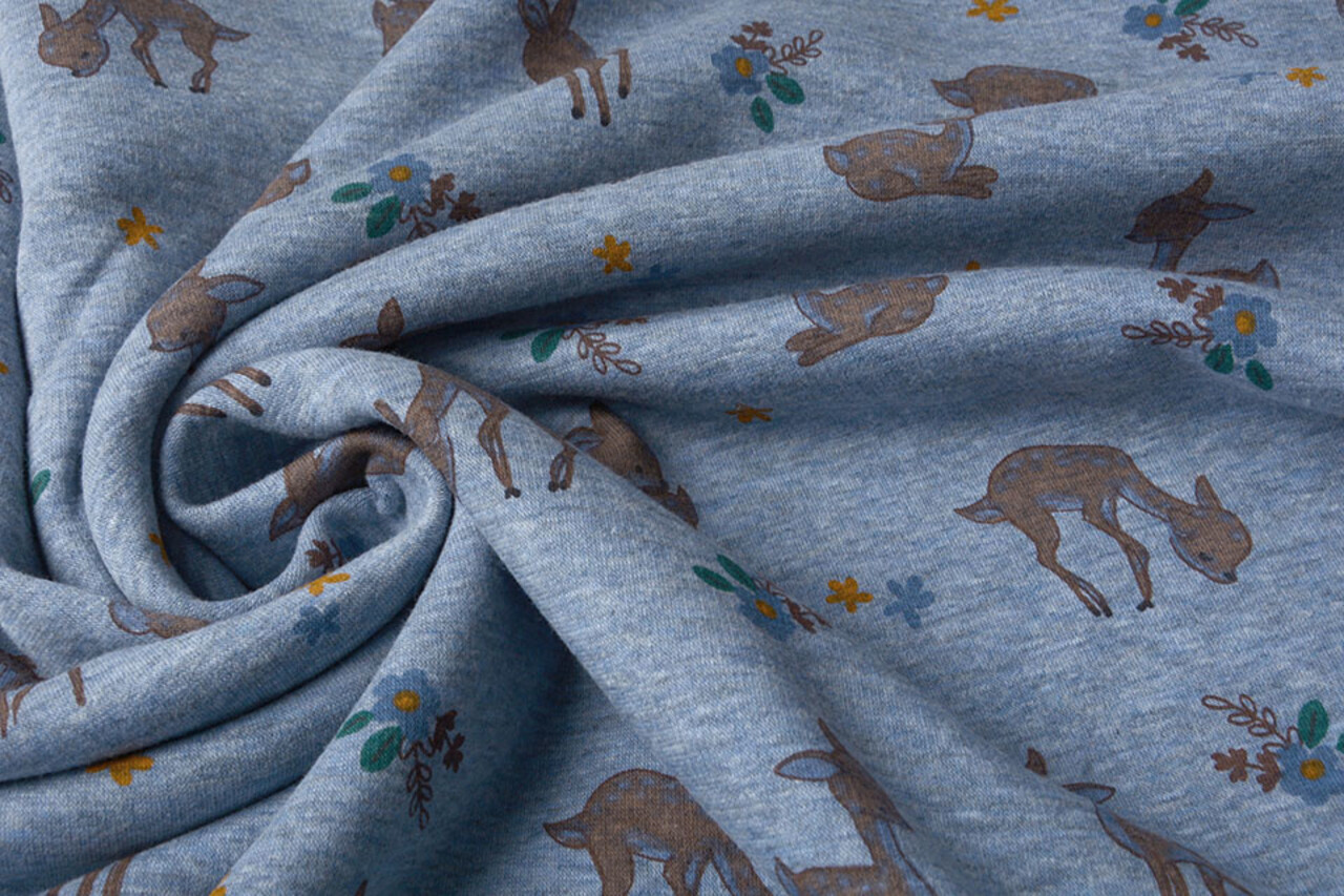 Sweatstoff Alpenfleece Baby Hirsch Jeans Melange