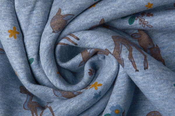 Sweatstoff Alpenfleece Baby Hirsch Jeans Melange