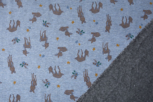 Sweatstoff Alpenfleece Baby Hirsch Jeans Melange