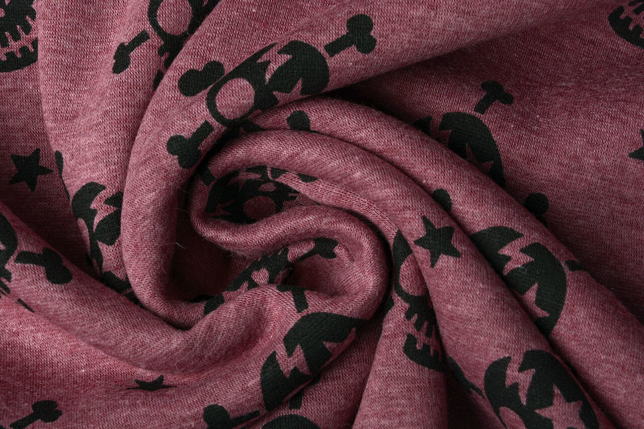 Sweatstoff Alpenfleece Schädel Weinrot Melange Sweatstoff Alpenfleece Schädel Weinrot Melange