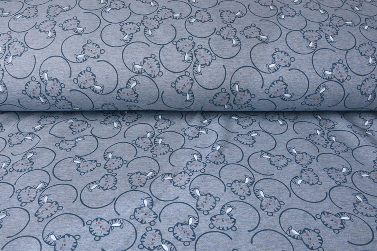 Sweatstoff Alpenfleece Löwenjunges Jeans Melange