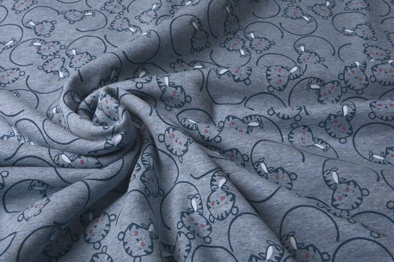 Sweatstoff Alpenfleece Löwenjunges Jeans Melange