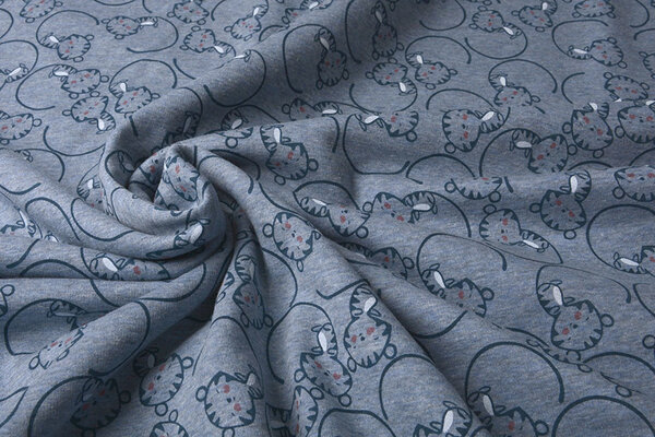 Sweatstoff Alpenfleece Löwenjunges Jeans Melange