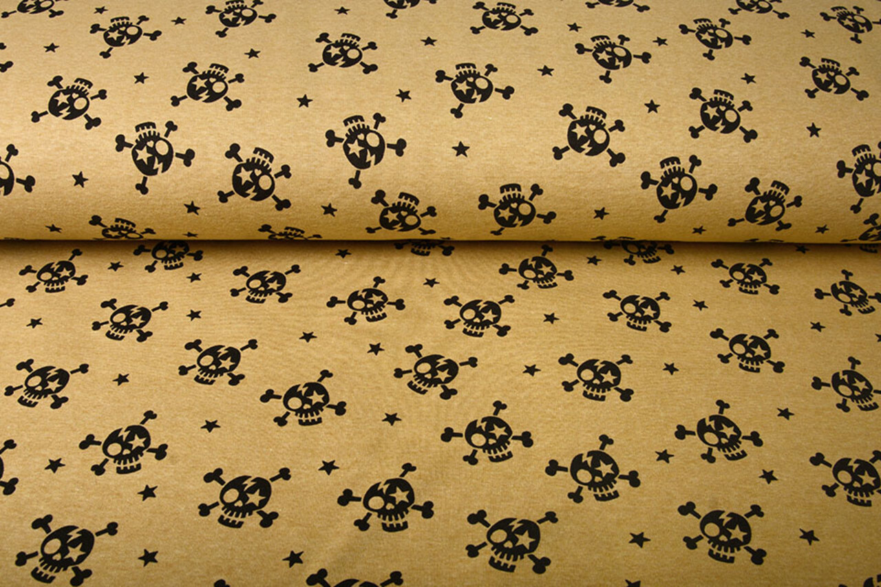 Sweatstoff Alpenfleece Schädel Ockergelb Melange