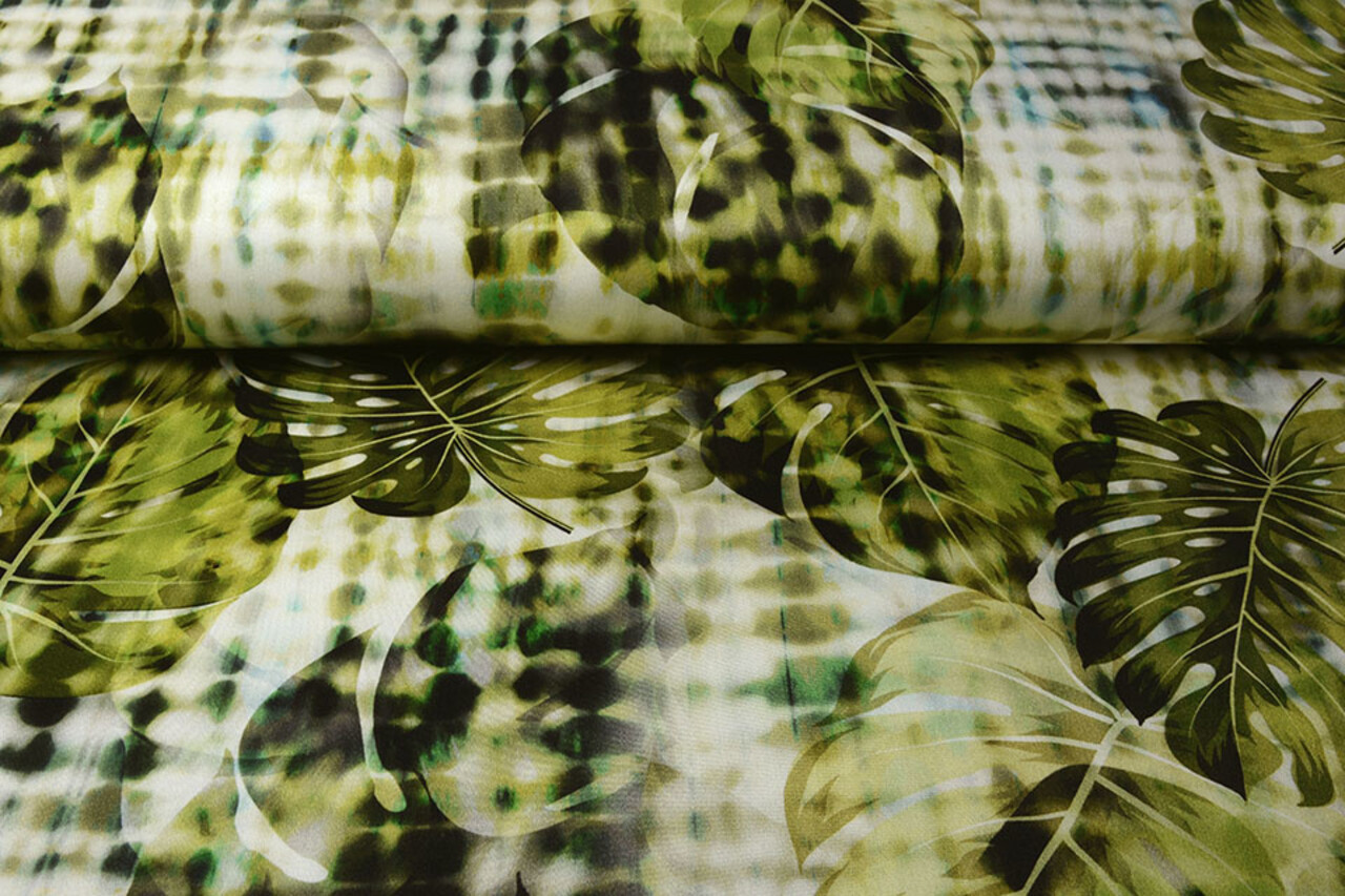 Digital Stretch Cotton Monstera Palm Leaf Green Digital Stretch Cotton Monstera Palm Leaf Green