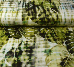 Digitale Stretch Cotone Monstera Palmblad Verde Digitale Stretch Cotone Monstera Palmblad Verde