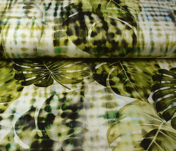 Digital Stretch Cotton Monstera Palm Leaf Green