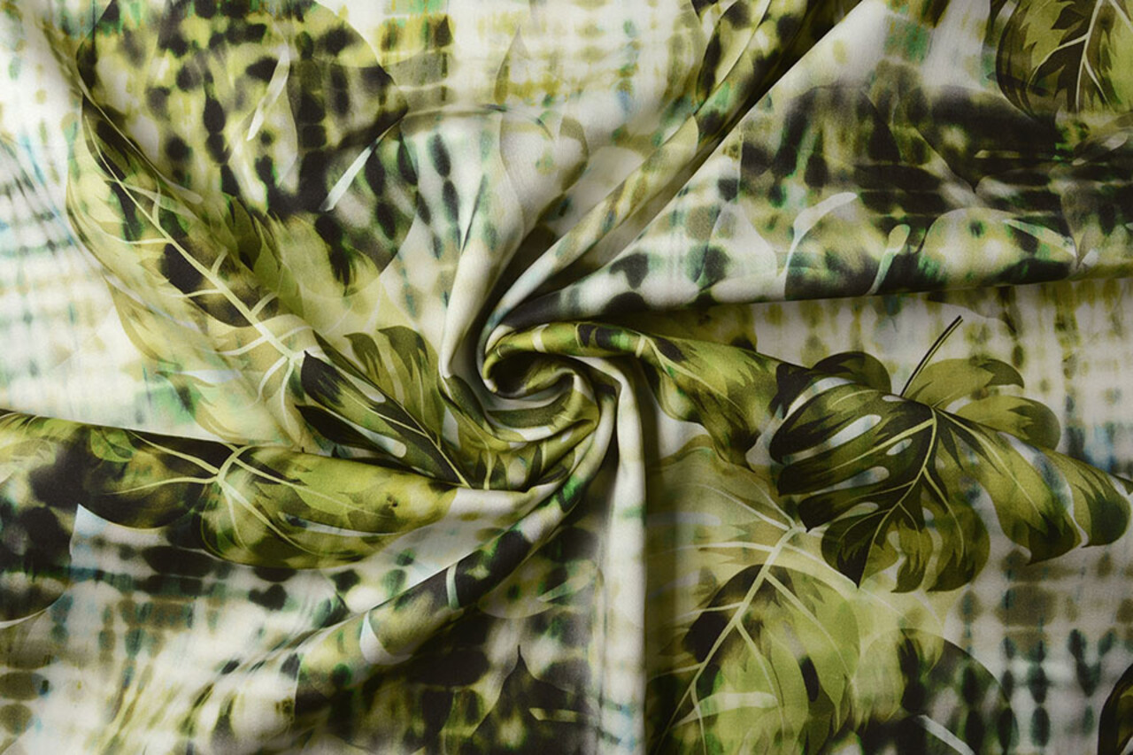 Digitale Stretch Cotone Monstera Palmblad Verde Digitale Stretch Cotone Monstera Palmblad Verde