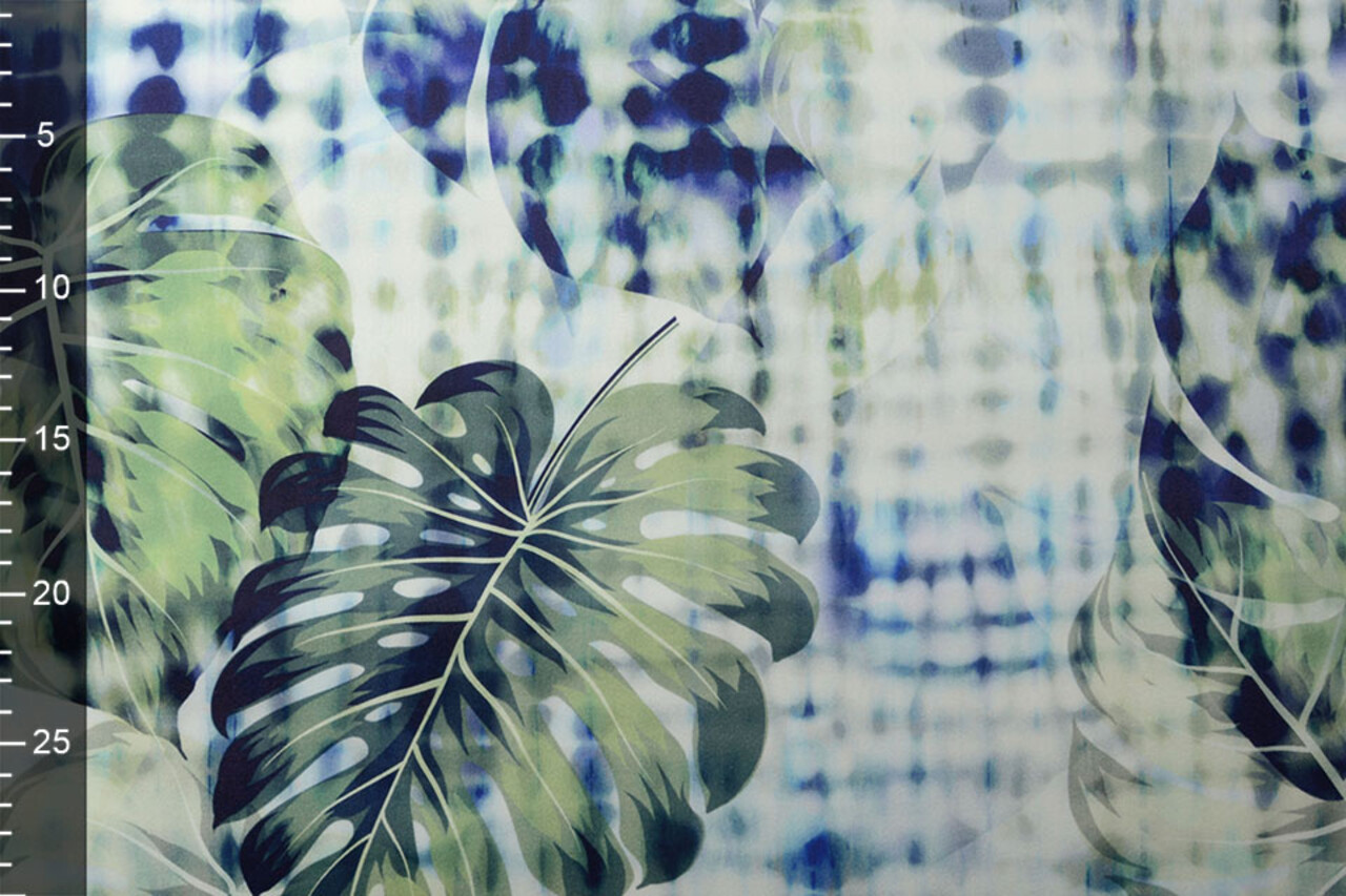 Imprimé Numérique Stretch Coton Monstera Palmblad Bleu