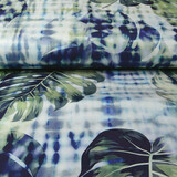 Digitale Stretch Cotone Monstera Palmblad Blu Digitale Stretch Cotone Monstera Palmblad Blu
