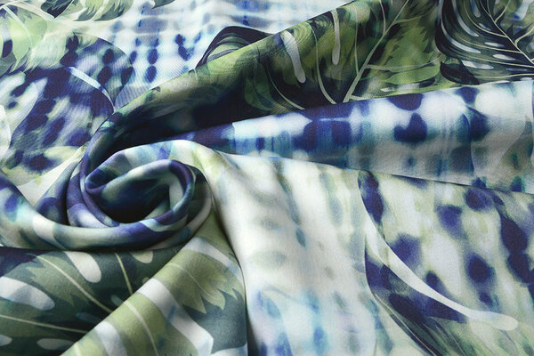 Digitaal Stretch Katoen Monstera Palmblad Blauw Digitaal Stretch Katoen Monstera Palmblad Blauw