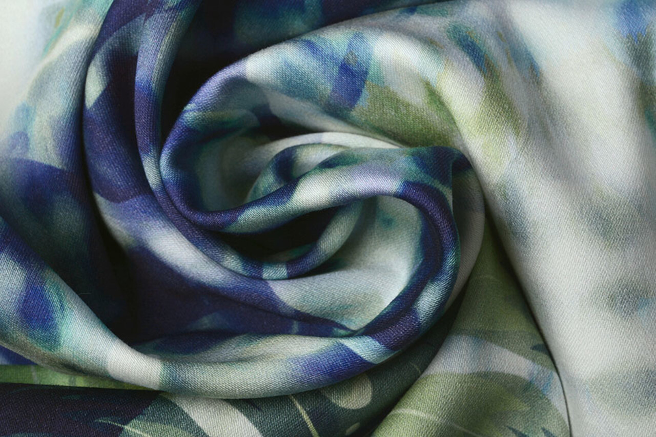 Digitale Stretch Cotone Monstera Palmblad Blu Digitale Stretch Cotone Monstera Palmblad Blu