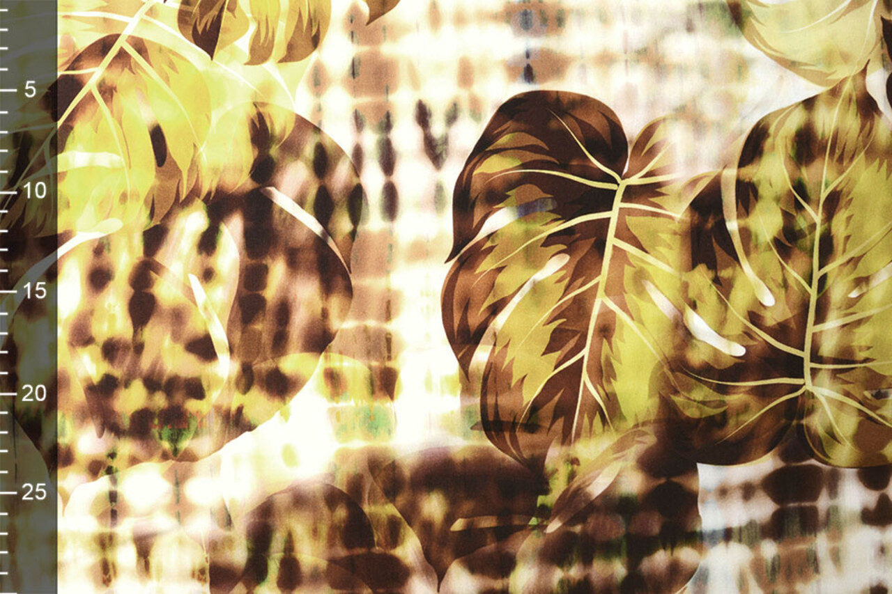 Digital Stretch Cotton Monstera Palm Leaf Brown