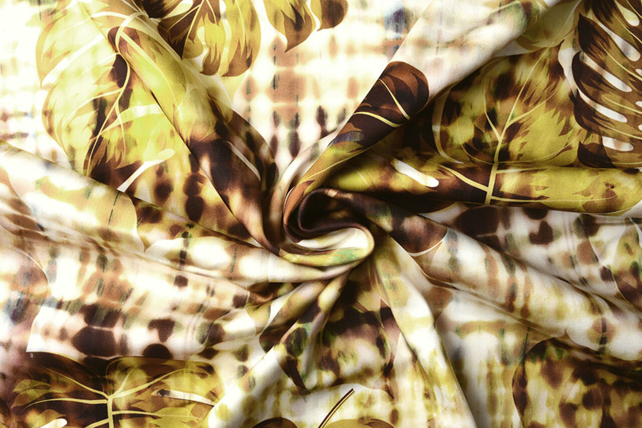 Imprimé Numérique Stretch Coton Monstera Palmblad Marron Imprimé Numérique Stretch Coton Monstera Palmblad Marron
