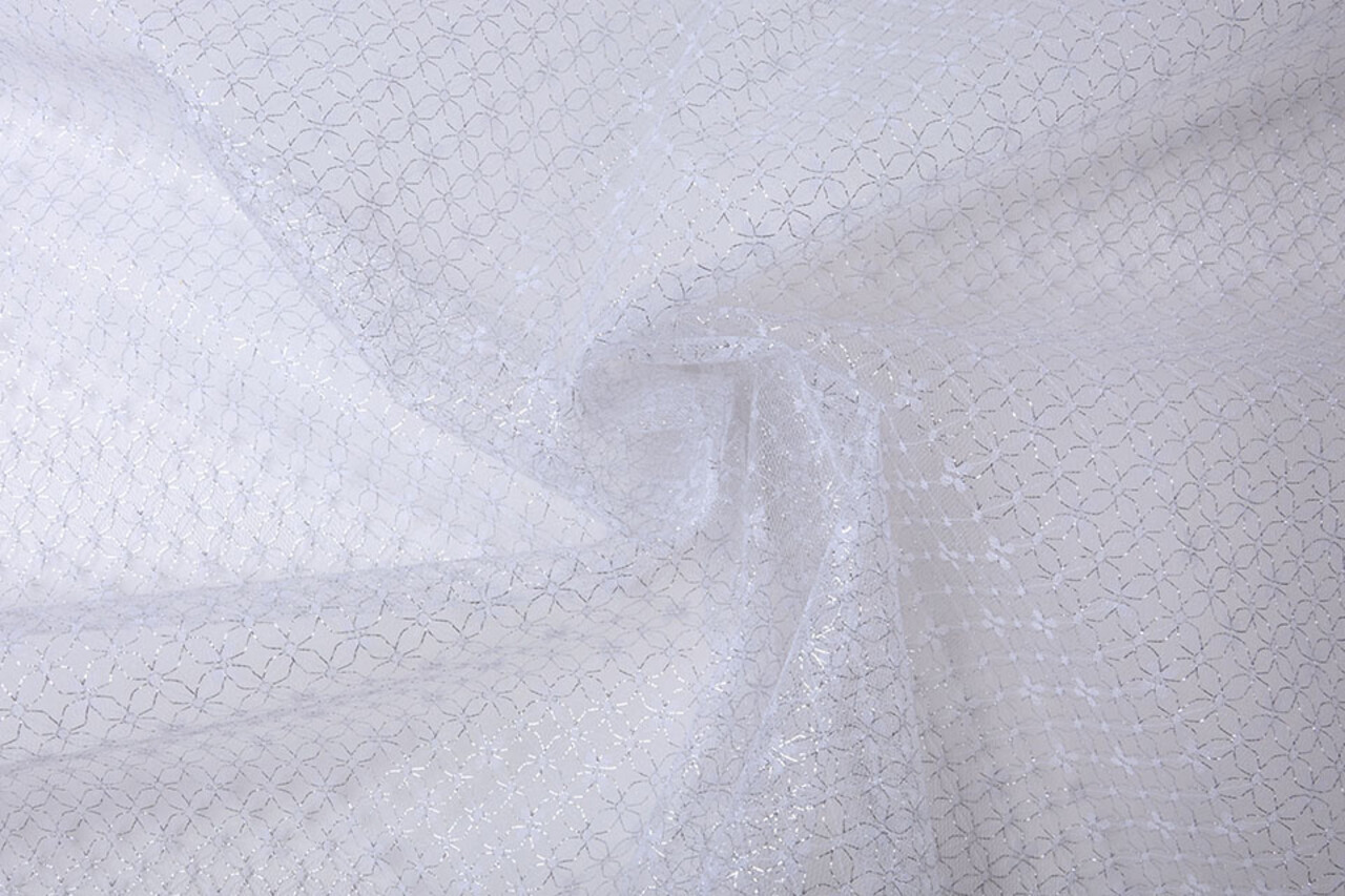 Lurex op Tule Brilo Bloemen Zilver