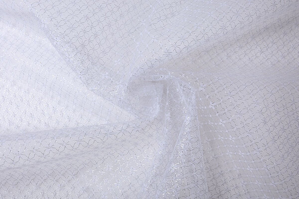 Lurex op Tule Brilo Bloemen Zilver