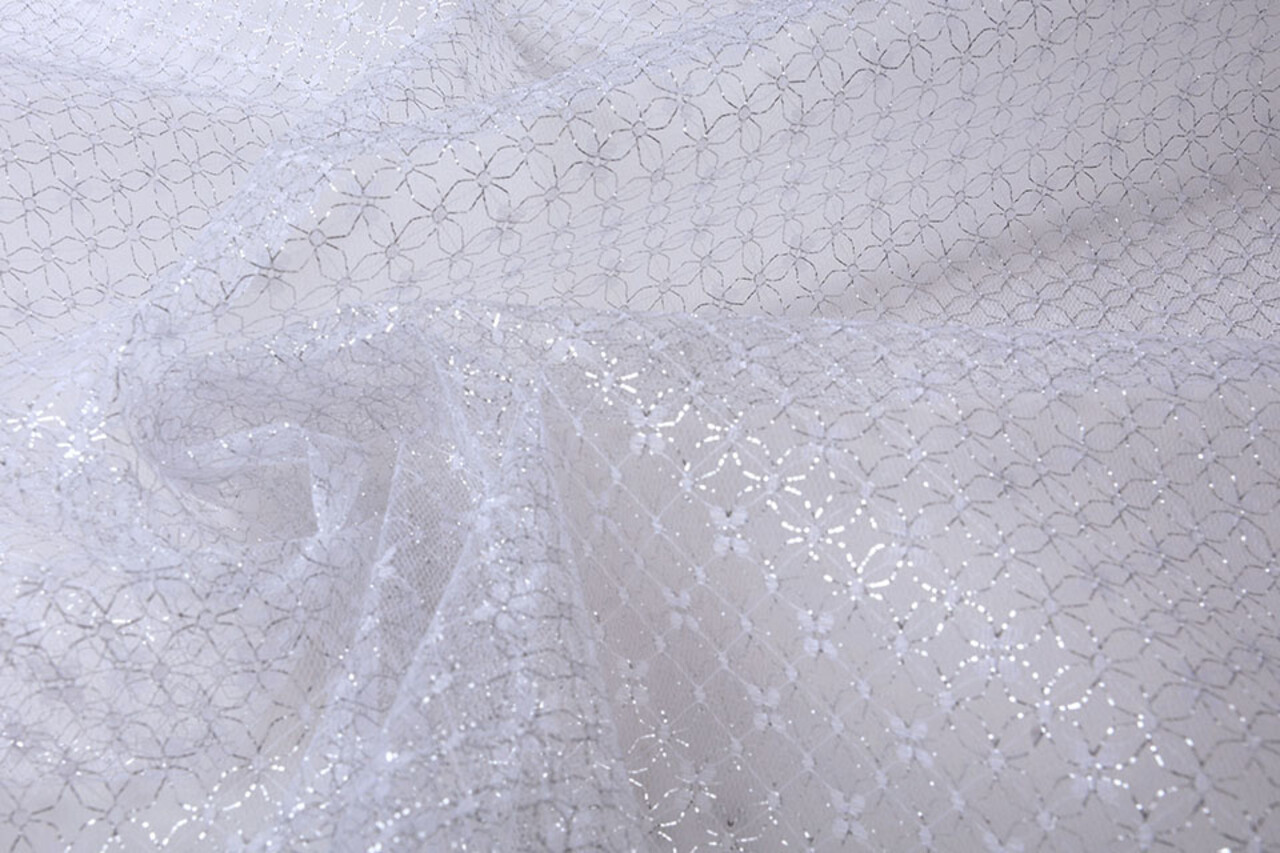 Lurex auf Tüll Brilo Blumen Silber