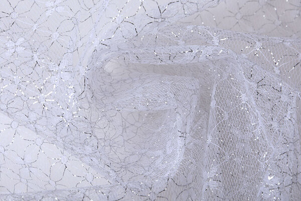 Lurex sur Tulle Brilo Fleurs Argent