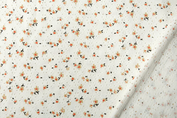 Oeko-Tex®  Baumwoll Jersey Stickerei  Blumen Creme Oeko-Tex®  Baumwoll Jersey Stickerei  Blumen Creme