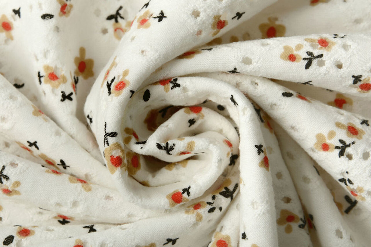 Oeko-Tex®  Baumwoll Jersey Stickerei  Blumen Creme Oeko-Tex®  Baumwoll Jersey Stickerei  Blumen Creme