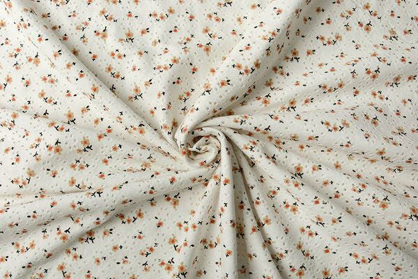 Oeko-Tex®  Baumwoll Jersey Stickerei  Blumen Creme Oeko-Tex®  Baumwoll Jersey Stickerei  Blumen Creme