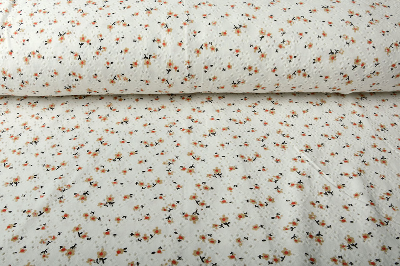 Oeko-Tex®  Katoen Jersey Broderie Bloemen Creme Oeko-Tex®  Katoen Jersey Broderie Bloemen Creme