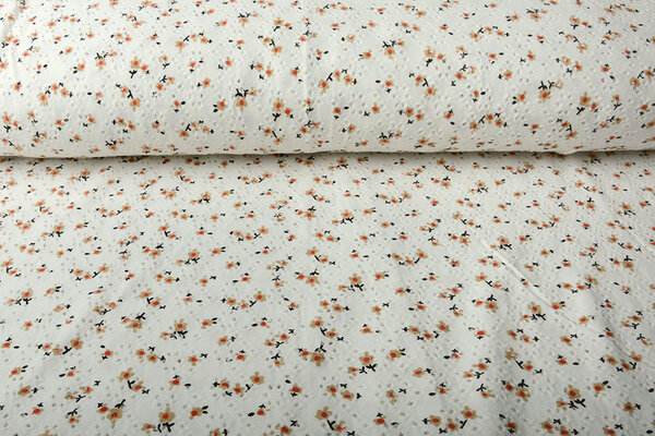 Oeko-Tex®  Katoen Jersey Broderie Bloemen Creme Oeko-Tex®  Katoen Jersey Broderie Bloemen Creme