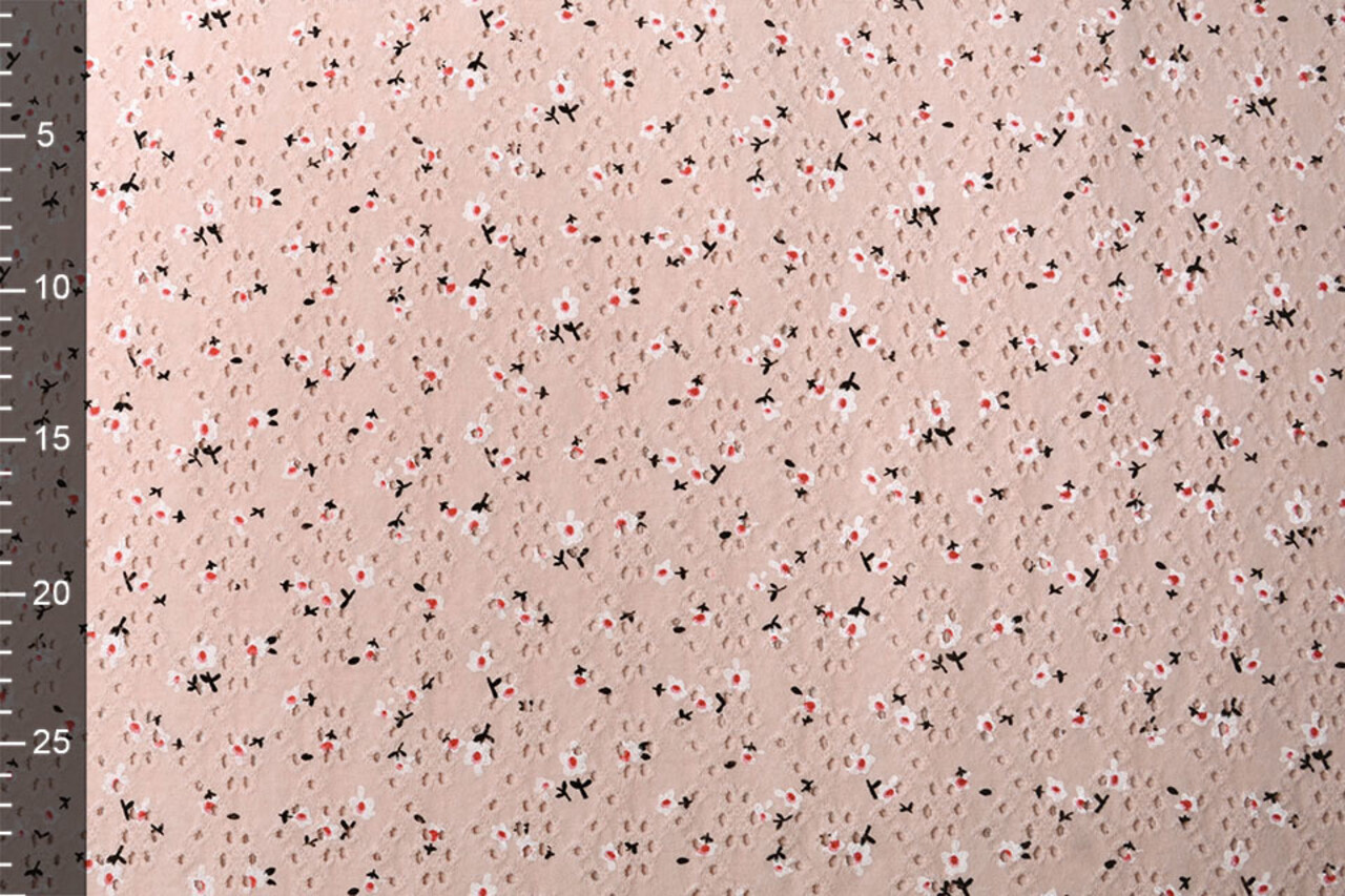 Oeko-Tex®  Katoen Jersey Broderie Bloemen Poeder Roze