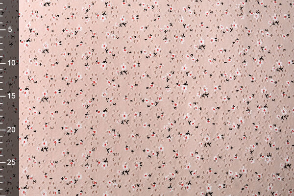 Oeko-Tex®  Katoen Jersey Broderie Bloemen Poeder Roze