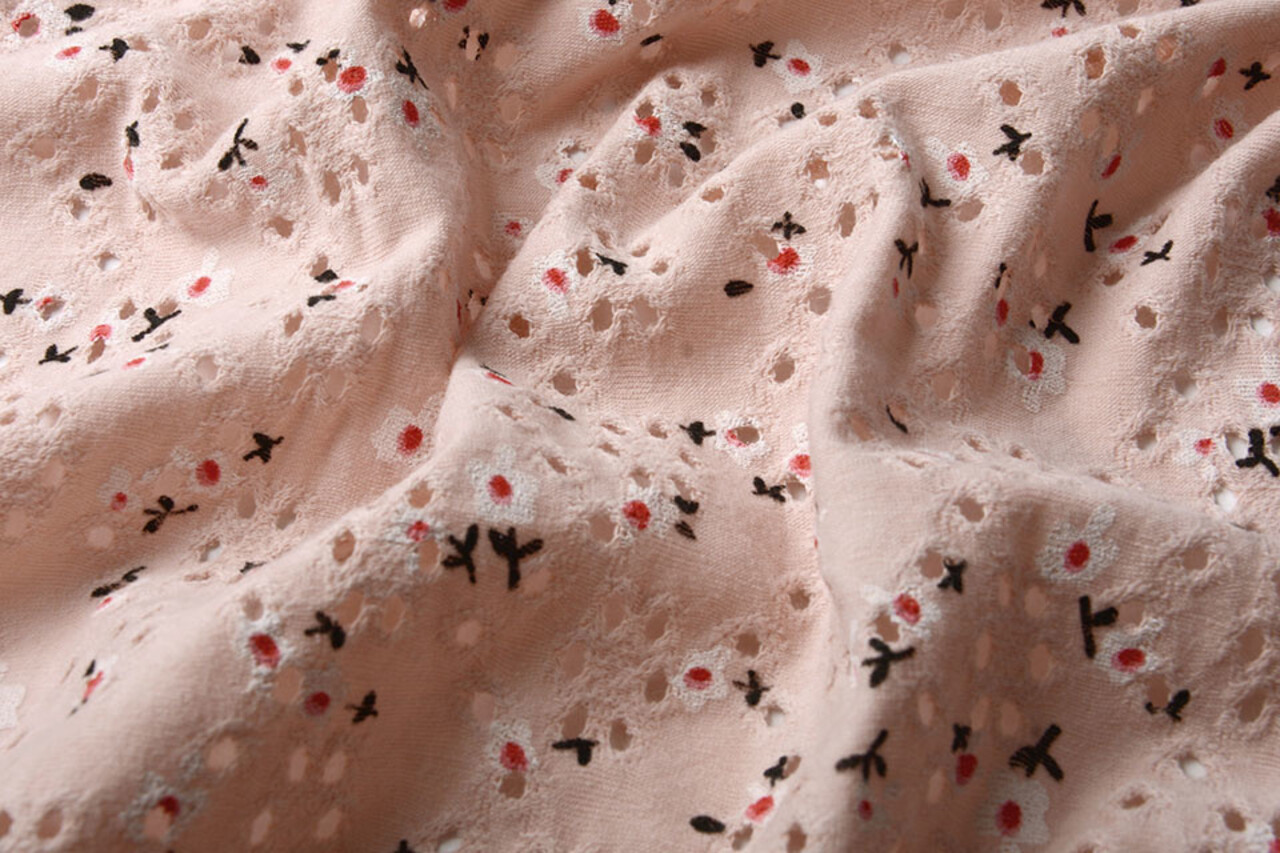Oeko-Tex® Cotone Jersey Ricamo Fiori Rosa Cipria Oeko-Tex® Cotone Jersey Ricamo Fiori Rosa Cipria