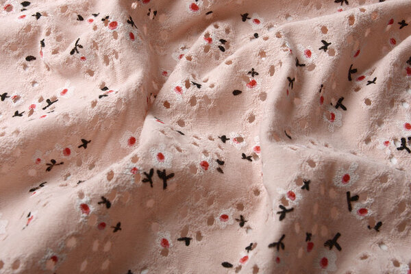 Oeko-Tex®  Katoen Jersey Broderie Bloemen Poeder Roze