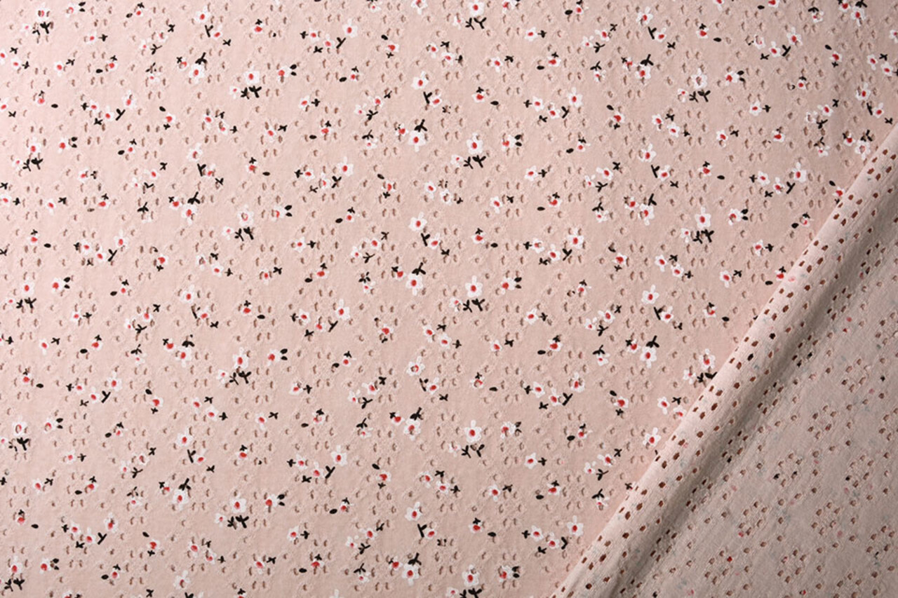 Oeko-Tex® Jersey de Algodón Bordado Inglés Flores Rosa Empolvado Oeko-Tex® Jersey de Algodón Bordado Inglés Flores Rosa Empolvado