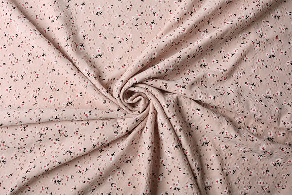 Oeko-Tex®  Katoen Jersey Broderie Bloemen Poeder Roze