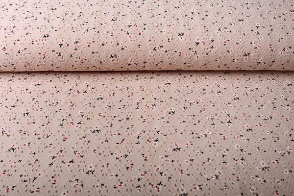 Oeko-Tex®  Katoen Jersey Broderie Bloemen Poeder Roze