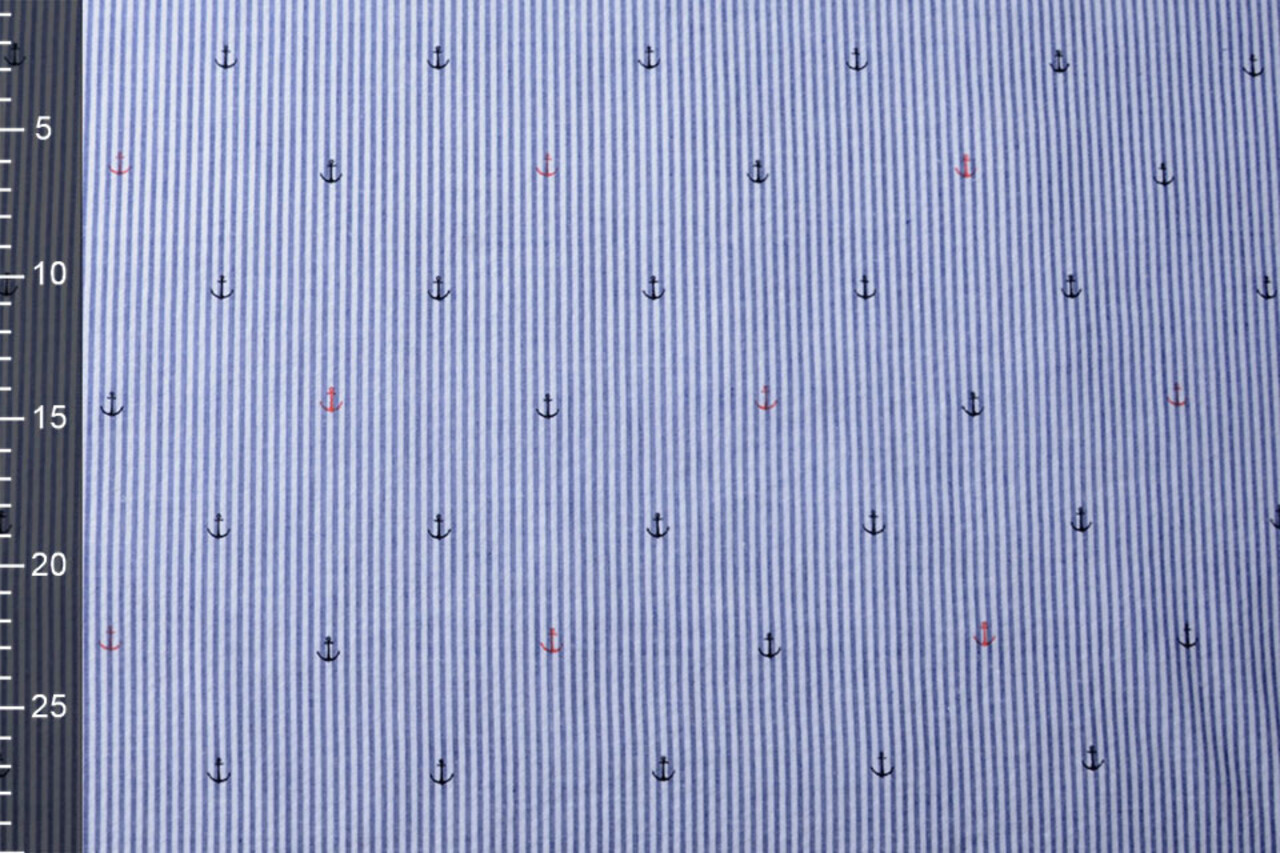 Seersucker Strepen Anker Rood Zwart