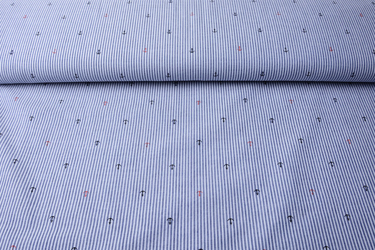 Seersucker Streifen Anker Rot Schwarz Seersucker Streifen Anker Rot Schwarz