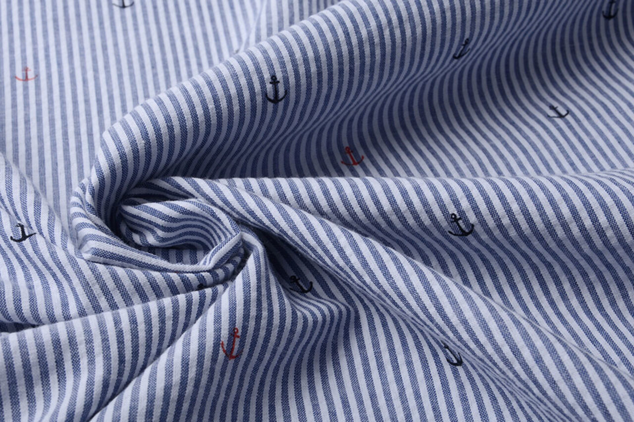 Seersucker  Stripes Anchor Red Black Seersucker  Stripes Anchor Red Black