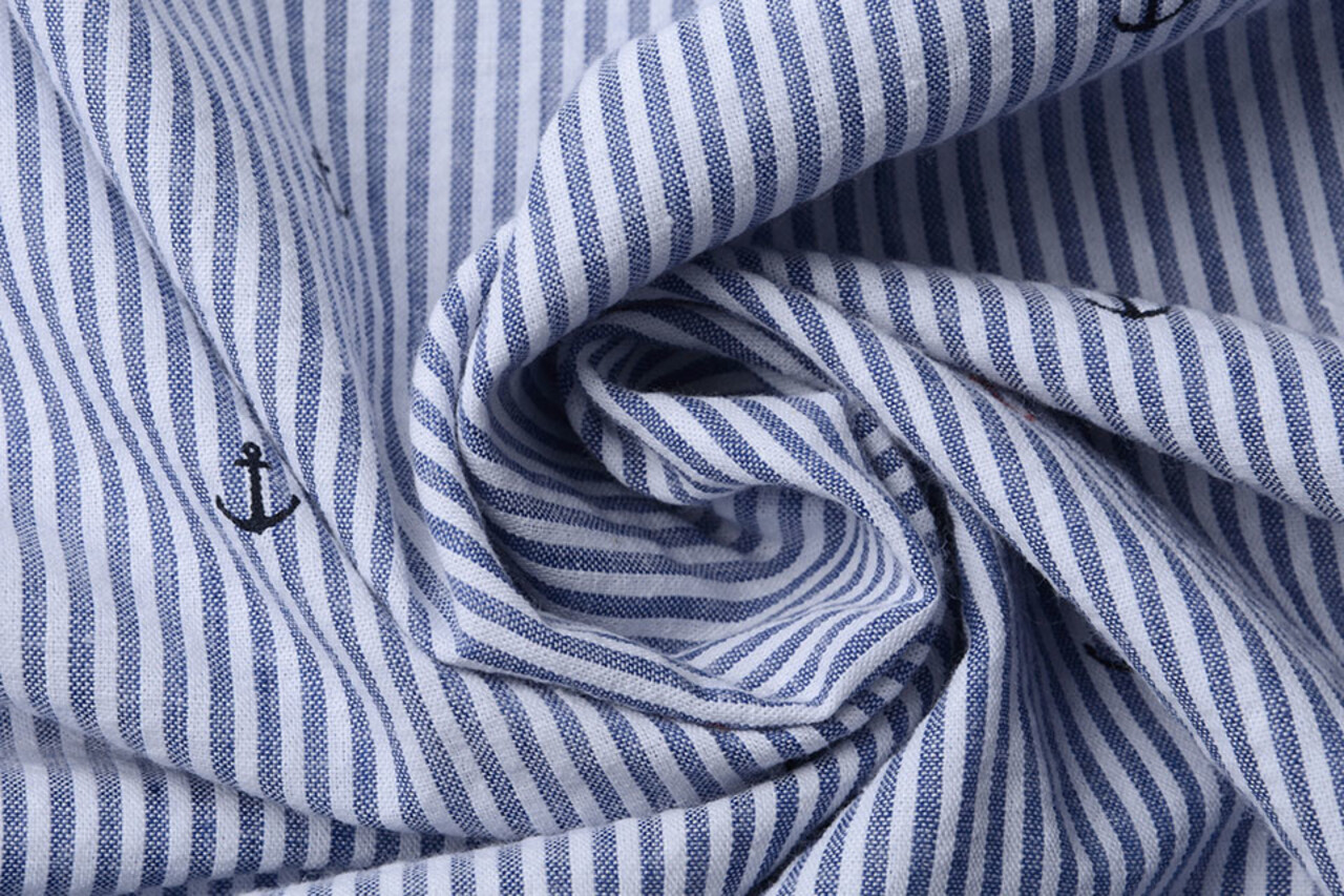 Seersucker Strepen Anker Rood Zwart