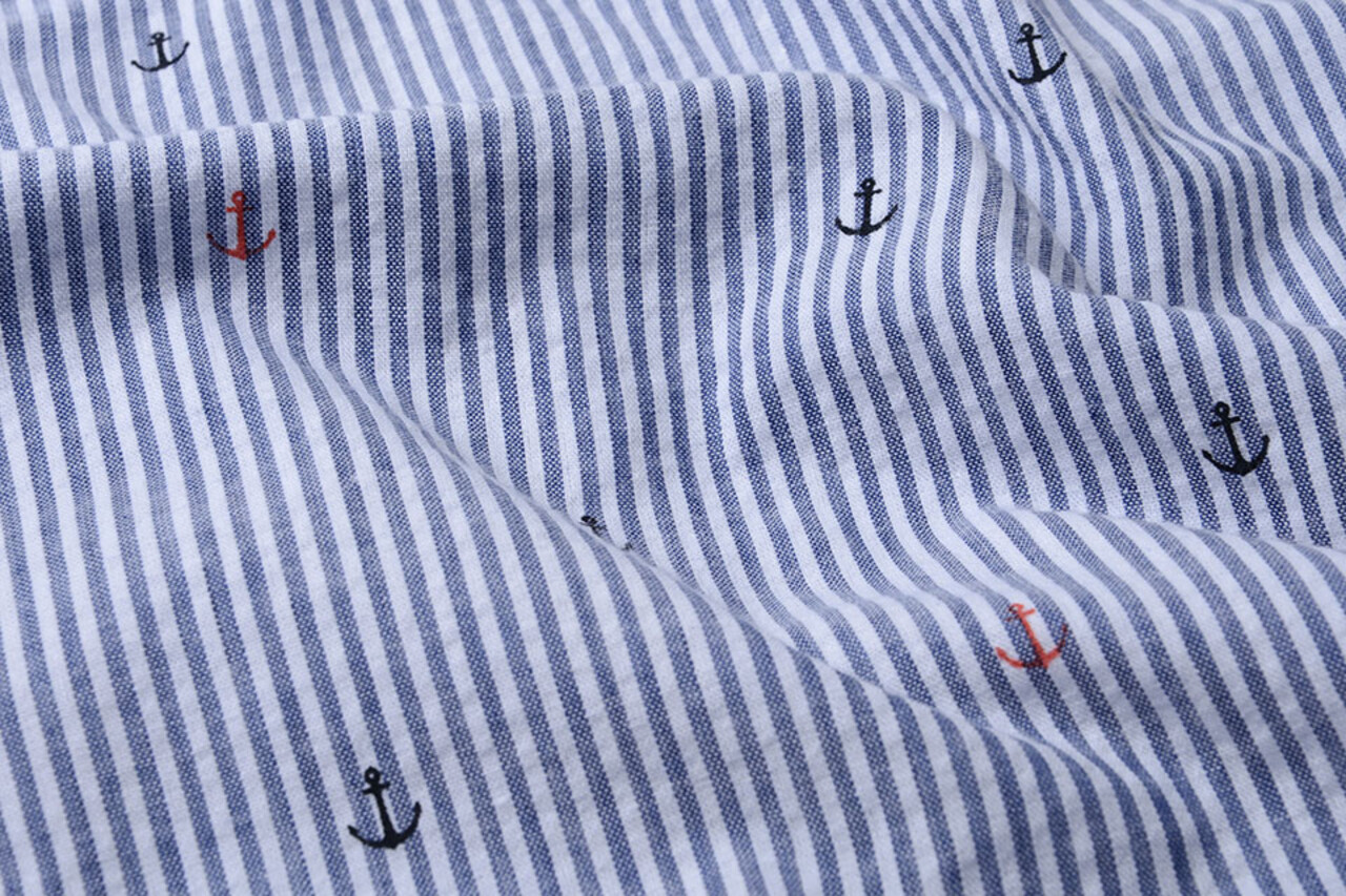 Seersucker  Stripes Anchor Red Black Seersucker  Stripes Anchor Red Black