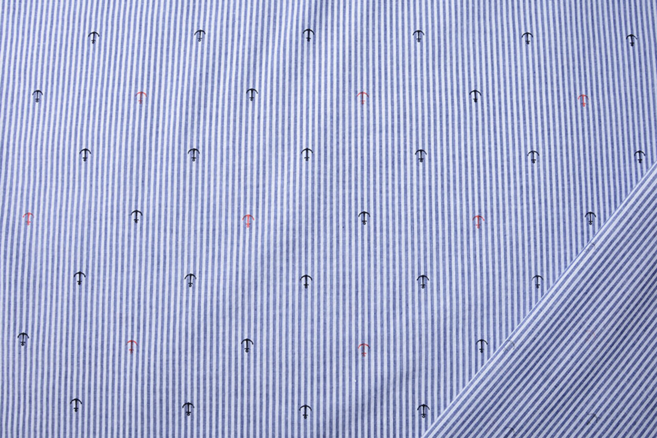 Seersucker  Stripes Anchor Red Black Seersucker  Stripes Anchor Red Black