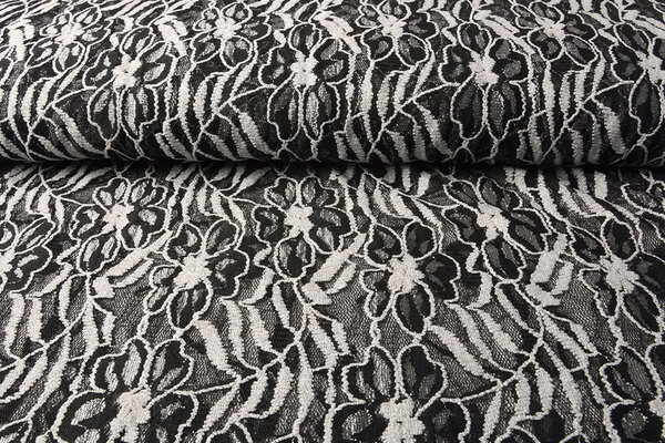 Spitze Blumen Suze Schwarz Silber
