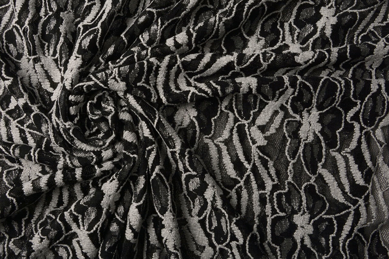 Spitze Blumen Suze Schwarz Silber