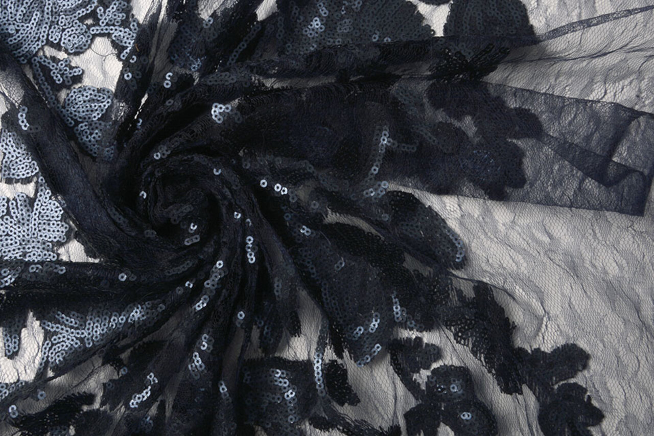 Mesh Ricamato Paillettes Kiki Blu Navy Mesh Ricamato Paillettes Kiki Blu Navy