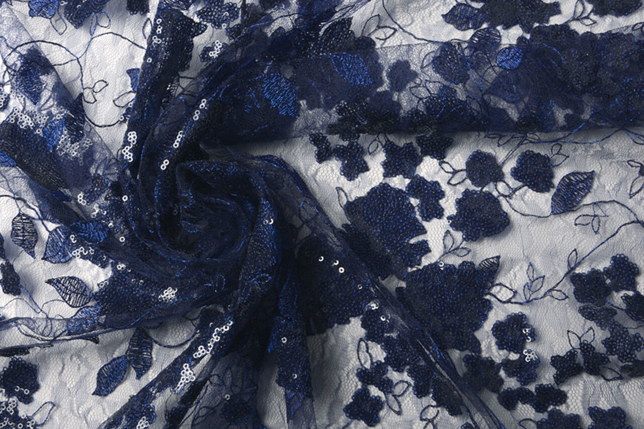 Mesh Ricamato Paillettes Maria Blu Reale
