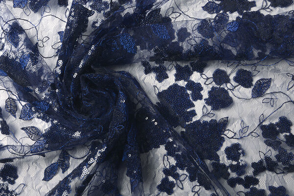 Mesh Ricamato Paillettes Maria Blu Reale