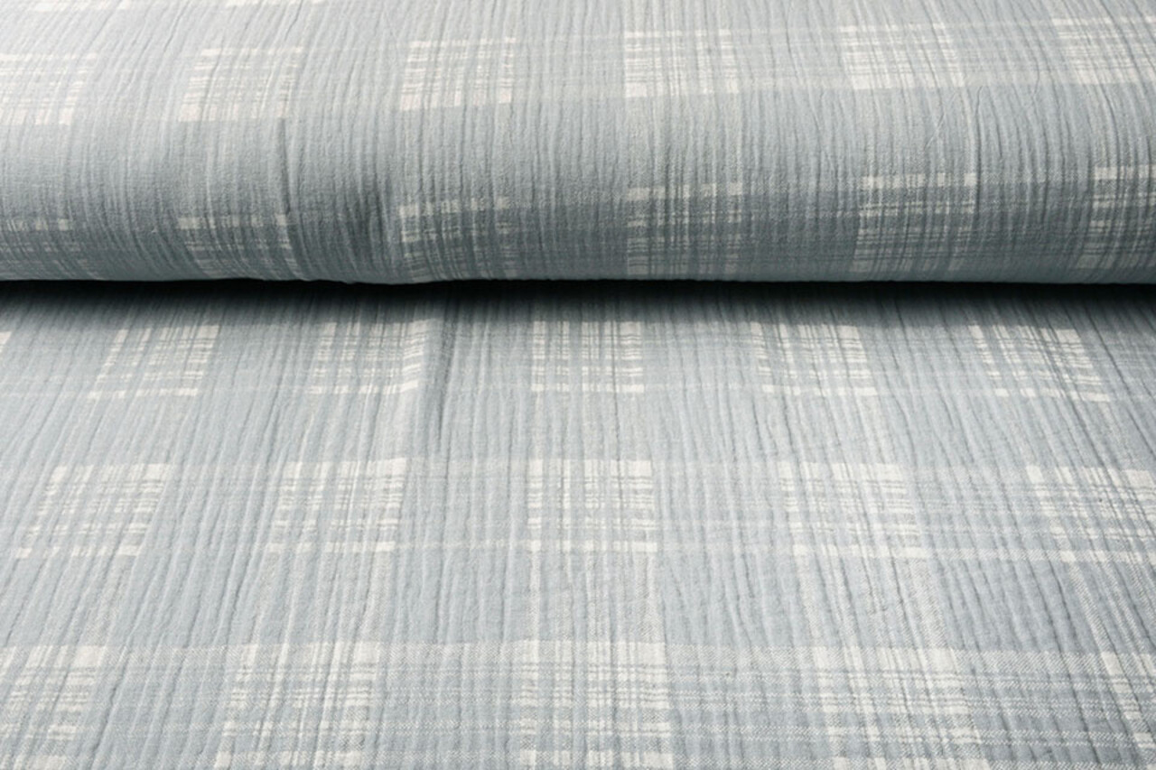 Oeko-Tex®  Tela de Muselina Cuadros Azul Gris