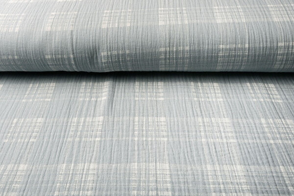 Oeko-Tex®  Baumwoll Musselin Stoff Karo Blau Grau